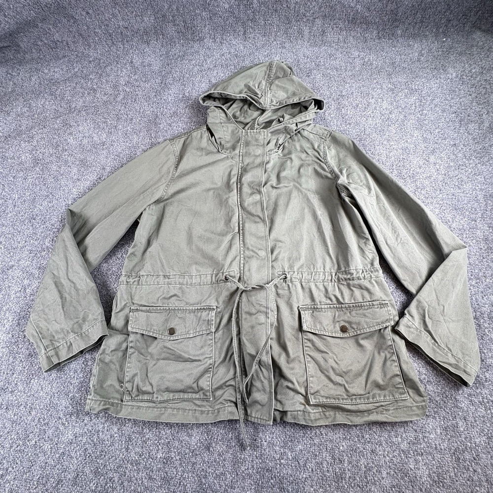 LOFT Outlet Jacket Women XL Green Distressed Grunge Utility Hooded‎ Cargo Urban